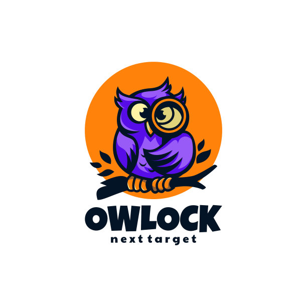 标志猫头鹰锁吉祥物卡通风格图片下载