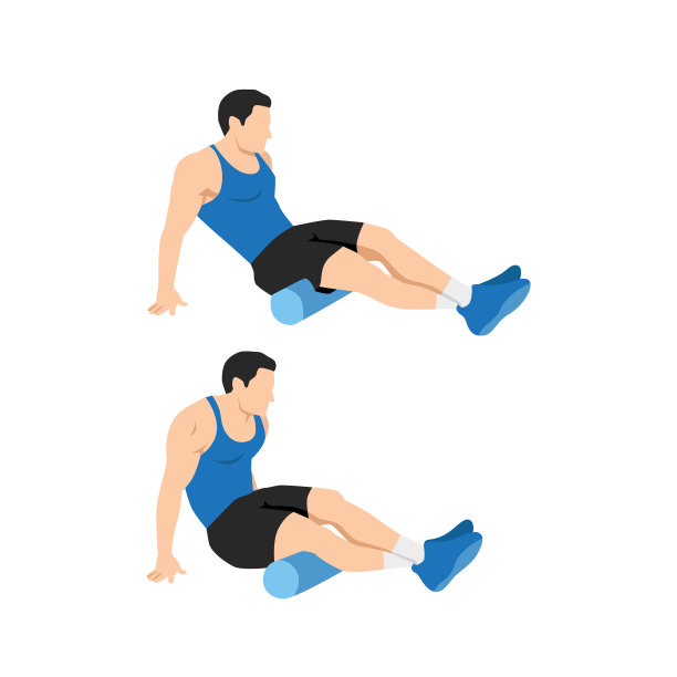 男士在做泡沫滚轮腿筋伸展运动图片下载