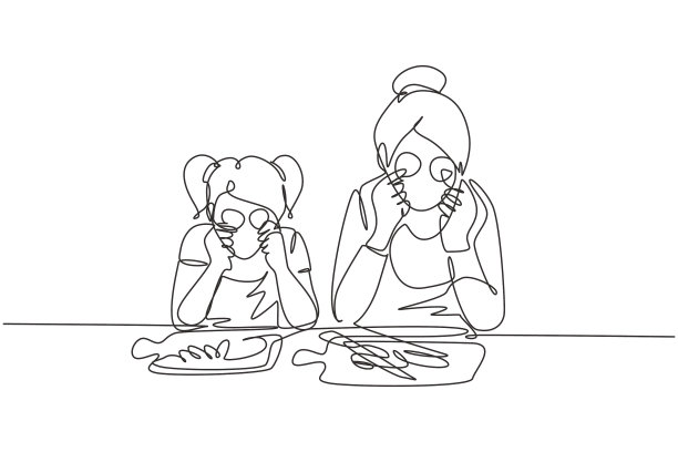 连续一条线画出可爱的小女孩和图片下载