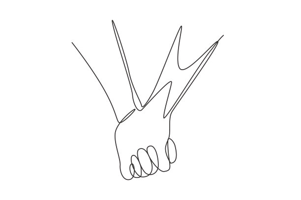 连续一条线画两双手握住图片下载
