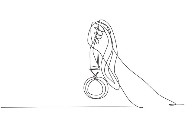 单行一线画金牌一握图片下载