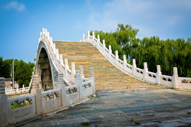 中国北京颐和园的秀义桥。这是一座美丽的石拱桥图片下载