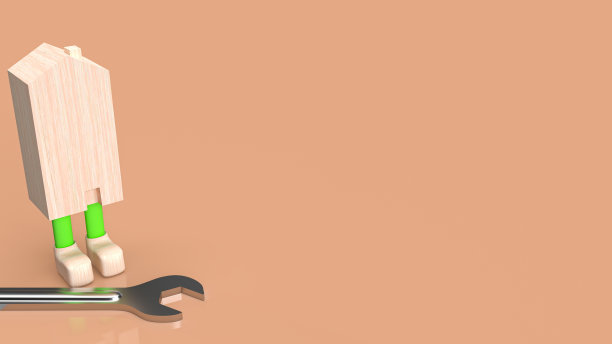 为财产或建筑概念三维渲染的家和扳手图片下载