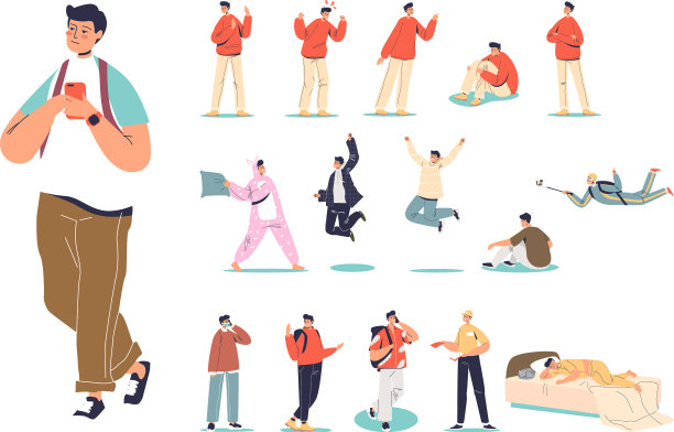 设定青少年男孩在不同的生活情况图片下载