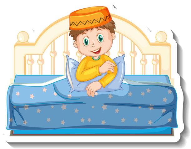 一个穆斯林男孩坐在贴纸模板上图片下载