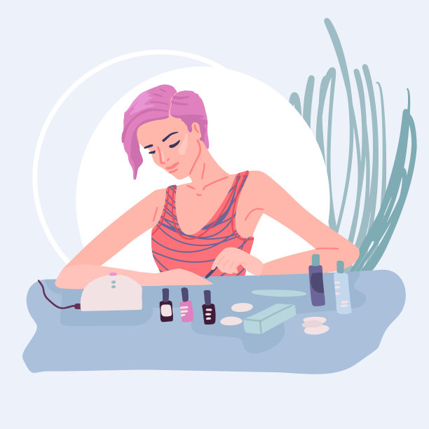 女孩给自己做美甲用凝胶涂指甲图片下载