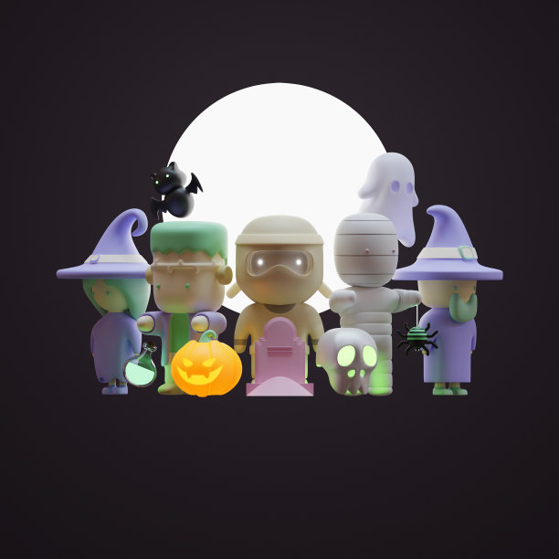 万圣节社交媒体发布模板与3D渲染插图图片下载