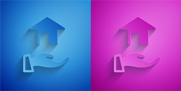 剪纸房地产图标孤立的蓝色和紫色图片下载