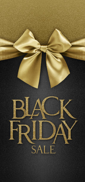 礼品卡与金色丝带蝴蝶结和黑色星期五销售文本，孤立在黑色背景模板与复制空间促销优惠图片下载