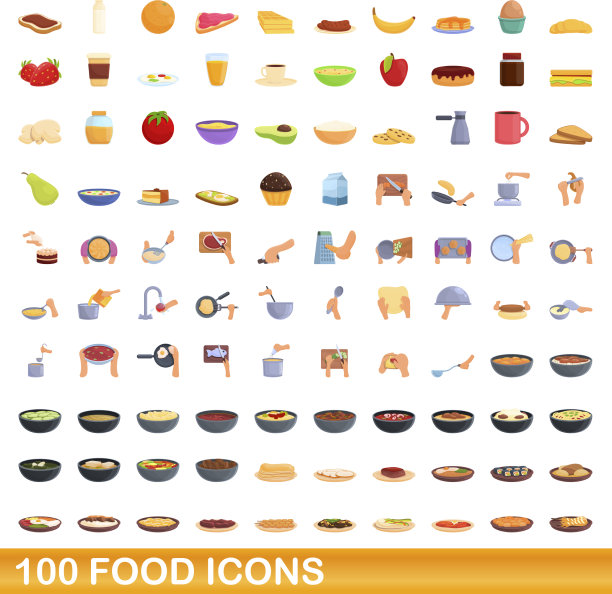 100个食物图标设定卡通风格图片下载