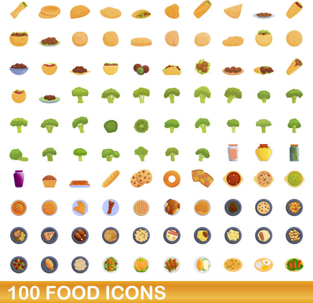 100个食物图标设定卡通风格图片下载