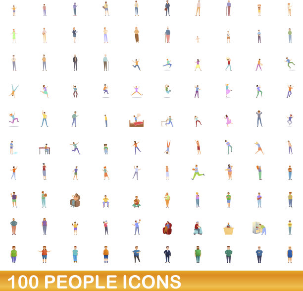 100人的图标设定卡通风格图片下载