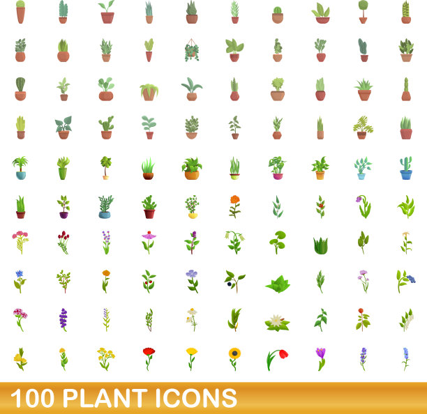 100个植物图标设定卡通风格图片下载