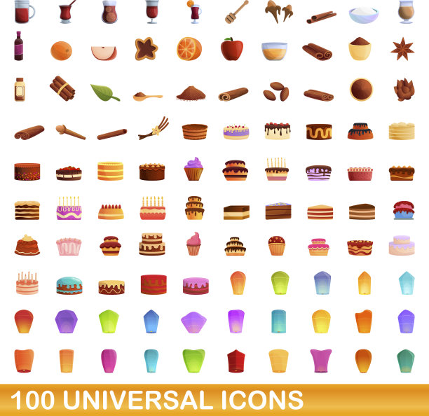 100个通用图标设定卡通风格图片下载