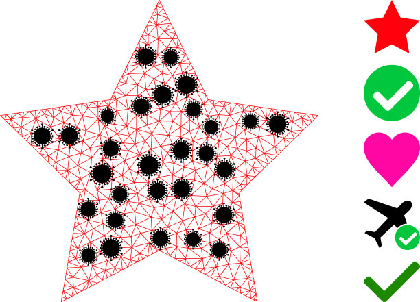 星形线框网格图标与冠状病毒元素图片下载