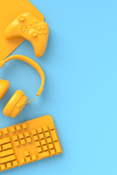 俯视图玩家的工作空间和齿轮，如鼠标，键盘，操纵杆，耳机图片下载