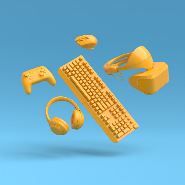 飞行游戏装备，如键盘，操纵杆，耳机，VR眼镜，麦克风图片下载