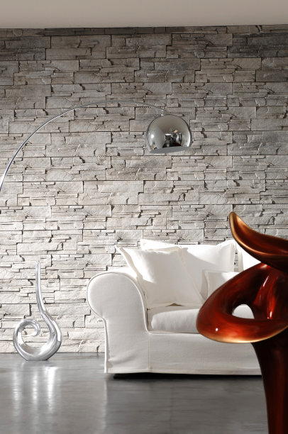 现代家庭室内客厅与白色砖墙图片下载