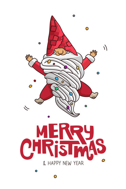 圣诞老人形状的香草冰淇淋，装在红色华夫饼筒里。题词:圣诞快乐，新年快乐。图片下载