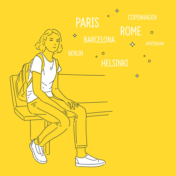 女孩站起来，想着年轻时的旅行图片下载