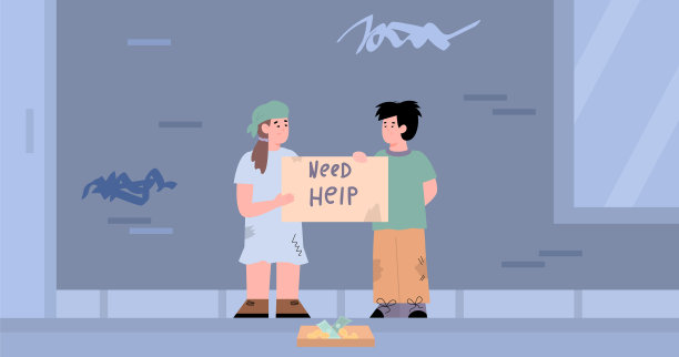 无家可归的穷孩子穿着脏衣服乞讨图片下载