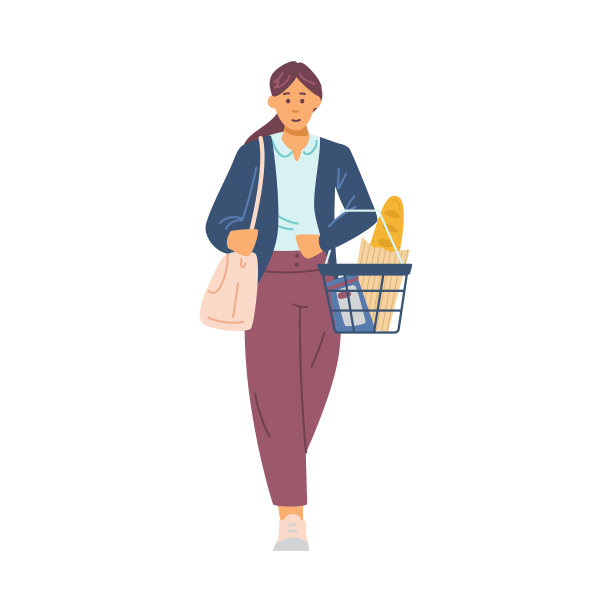 女人拿着超市购物篮买菜图片下载