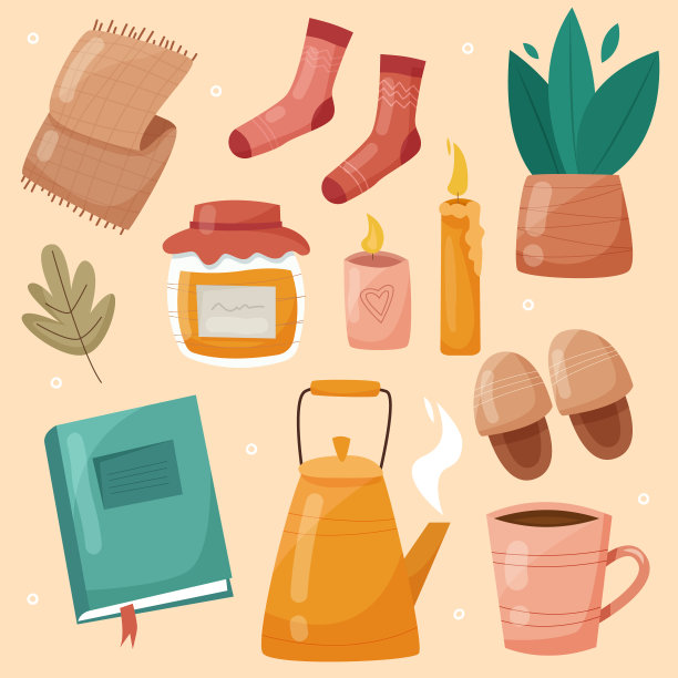 舒适的hygge秋冬元素集。斯堪的纳维亚可爱的装饰和贴纸。图片下载