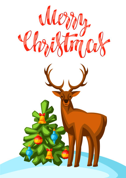 圣诞快乐与鹿和树图片下载