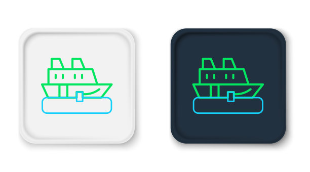 线邮轮图标孤立的白色背景。旅游，航海运输。远航客轮、游船。全球巡航。色彩斑斓的轮廓的概念。向量图片下载