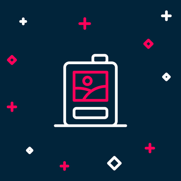 线纸盒的葡萄酒图标孤立在蓝色的背景。色彩斑斓的轮廓的概念。向量图片下载