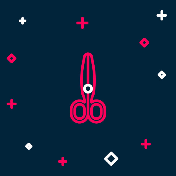 线剪刀图标孤立在蓝色背景。裁缝的象征。刀具的迹象。色彩斑斓的轮廓的概念。向量图片下载