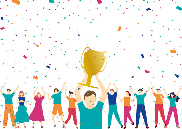 扁平风格的人物和奖杯图片下载
