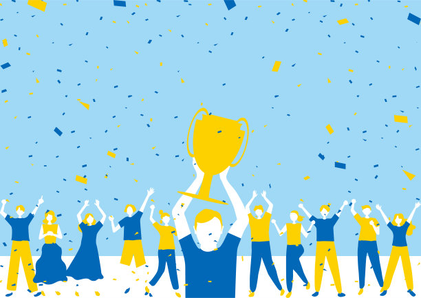 扁平风格的人物和奖杯图片下载