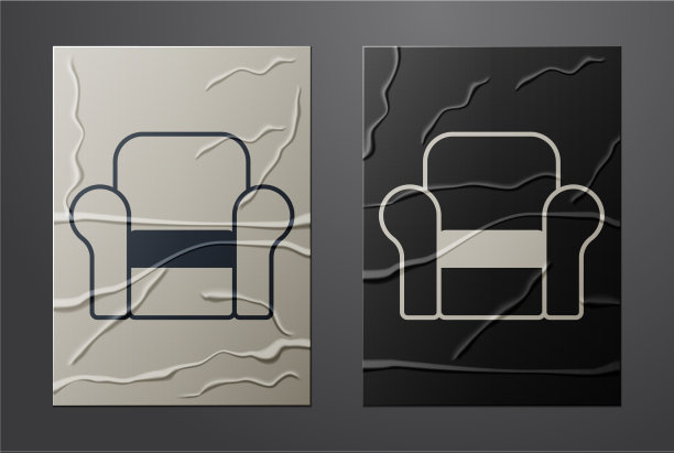 白色扶手椅图标孤立在皱巴巴的纸图片下载