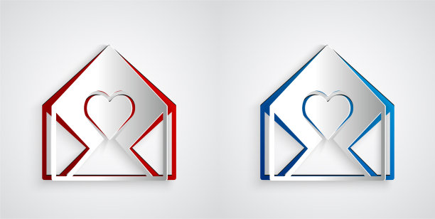 印有情人节心形图案的剪纸信封图片下载