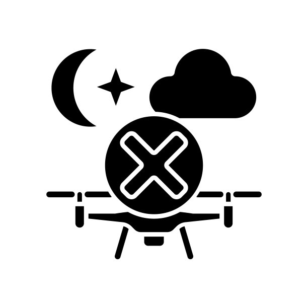 夜晚禁止飞行无人机黑色字形手动标签图标图片下载