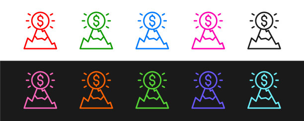 设置线山与旗帜在顶部图标孤立图片下载