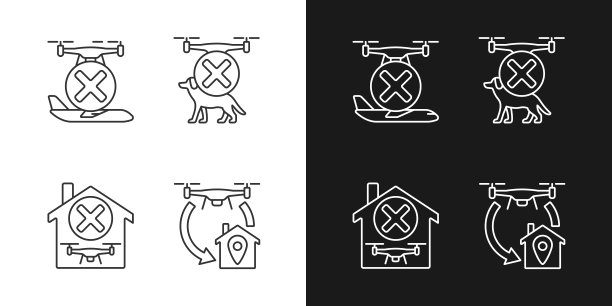 无人机指令线性手动标签图标设置为黑暗和光明模式图片下载