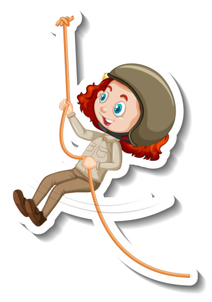 穿着狩猎装的女孩挂在绳子上的卡通人物贴纸图片下载