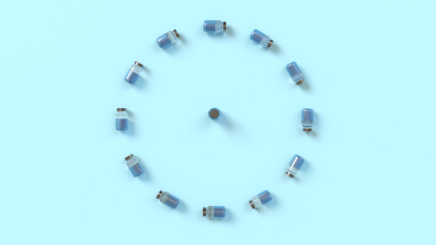 3d渲染新冠疫苗，蓝色背景图片下载