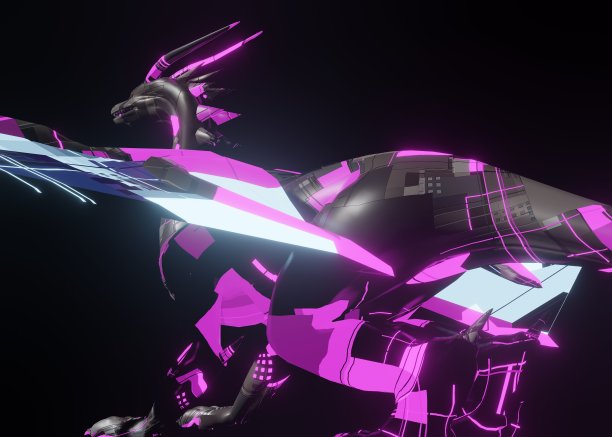 3d渲染的未来机械恐怖龙在一个黑色的背景图片下载