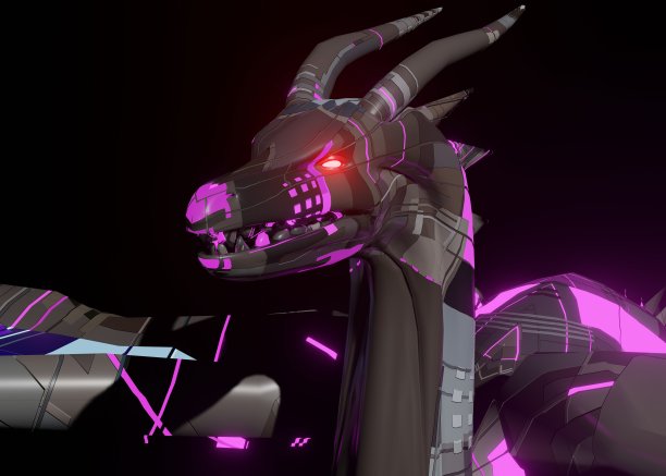 3d渲染的未来机械恐怖龙在一个黑色的背景图片下载