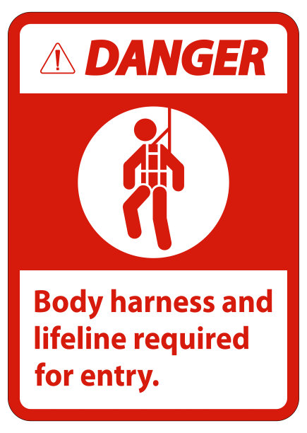 危险标志、身体安全带和救生索图片下载