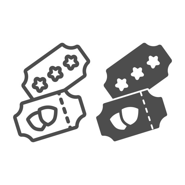 门票，优惠券与星星线和固体图标，嘉年华概念，节日和嘉年华票矢量标志在白色背景，轮廓风格图标的移动概念和网页设计。矢量图形。图片下载