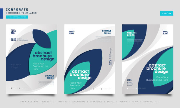 向量生态传单，海报，小册子，杂志封面模板集。现代绿叶，环境设计。图片下载