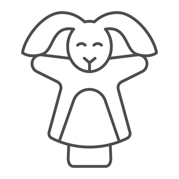 兔子，兔手上的细线图标，剧场概念，木偶在白色背景上的矢量标志，轮廓风格图标的移动概念和网页设计。矢量图形。图片下载