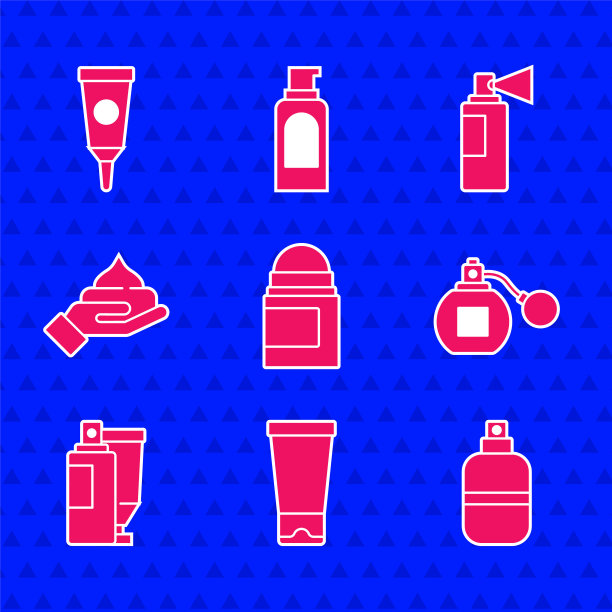 设置止汗除臭剂卷，霜乳液化妆品管，香水，和图标。向量图片下载