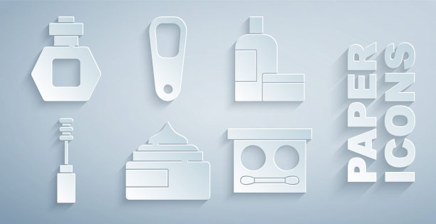 设置霜或乳液化妆品管，睫毛刷，眼影调色板，浮石脚和香水图标。向量图片下载