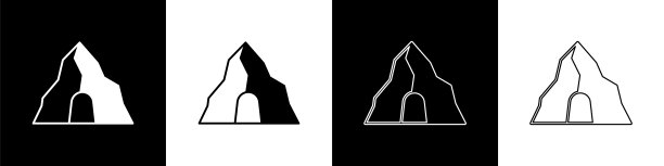 设置金矿图标孤立在黑色和白色的背景。向量图片下载