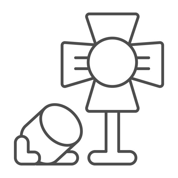 舞台照明灯具，聚光灯细线图标，剧院和电影概念，投影仪矢量标志在白色背景，轮廓风格图标的移动概念和网页设计。矢量图形。图片下载